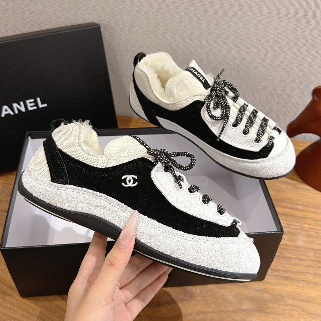 Chanel 2026 Panda Sneakers Suede Wool 196210