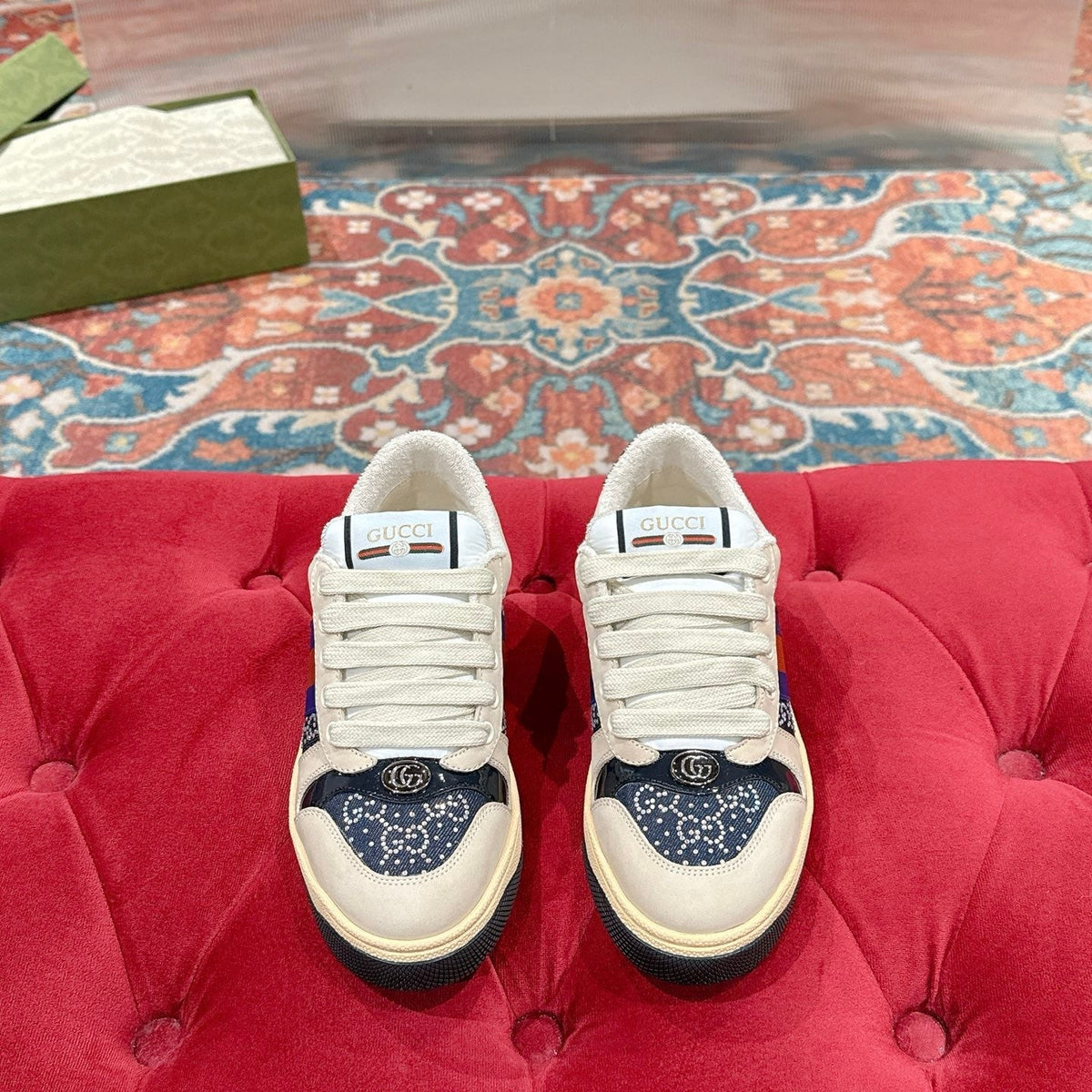 GG 26s Screener Sneaker Beige Suede Mix Navy Blue Canvas