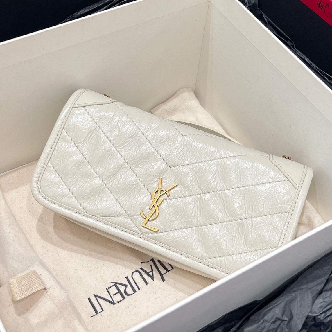 YSL 2026 Cassandre Niki Mini Bag 20cm Gold Hardware Vintage Leather
