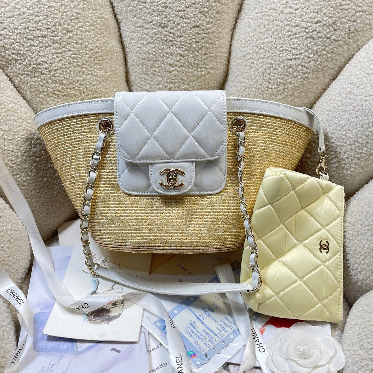 Chanel 2026 Shopping Tote Bag 41cm Raffia Suede Lambskin