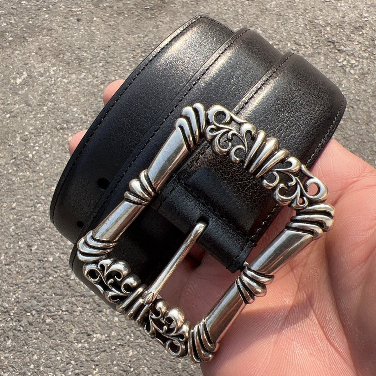CH Dragon Kiss Buckle Belt 3.8cm Black Oil-Waxed Cowhide Leather 197828