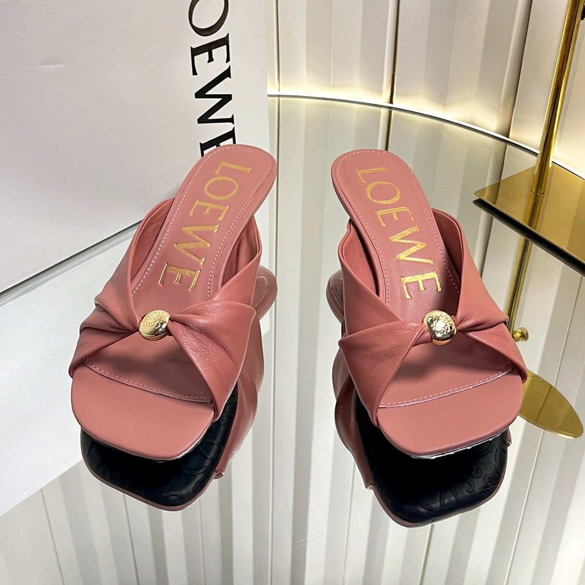 Loewe 26S Heeled Sandals 45 mm In Dusty Pink Calfskin