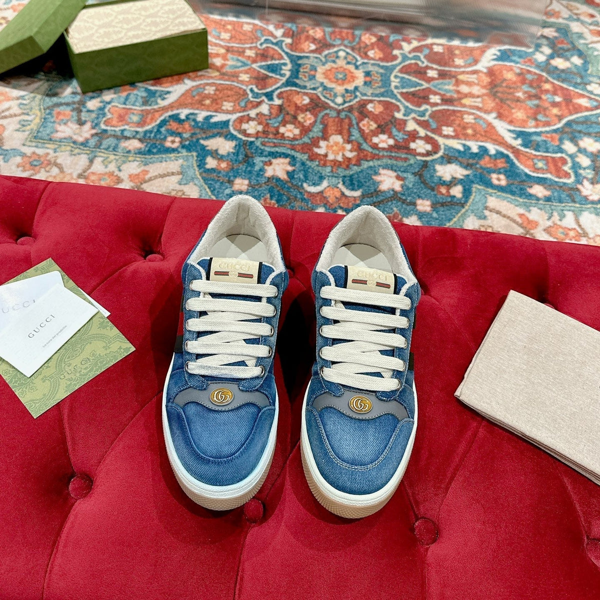 GG 26s Screener Sneaker Blue Denim And Leather