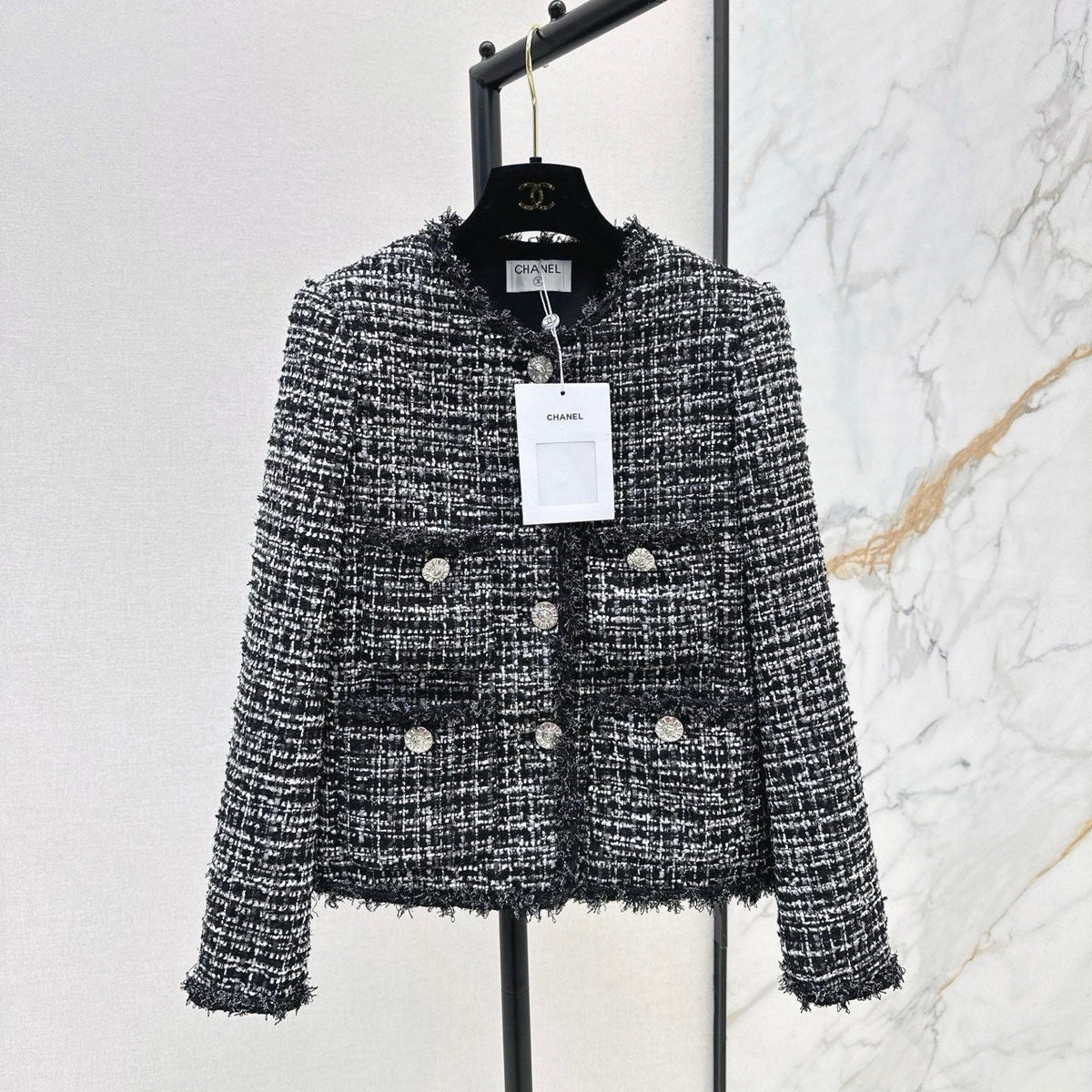 Chanel 2026 Round Neckline Jacket Black Tweed