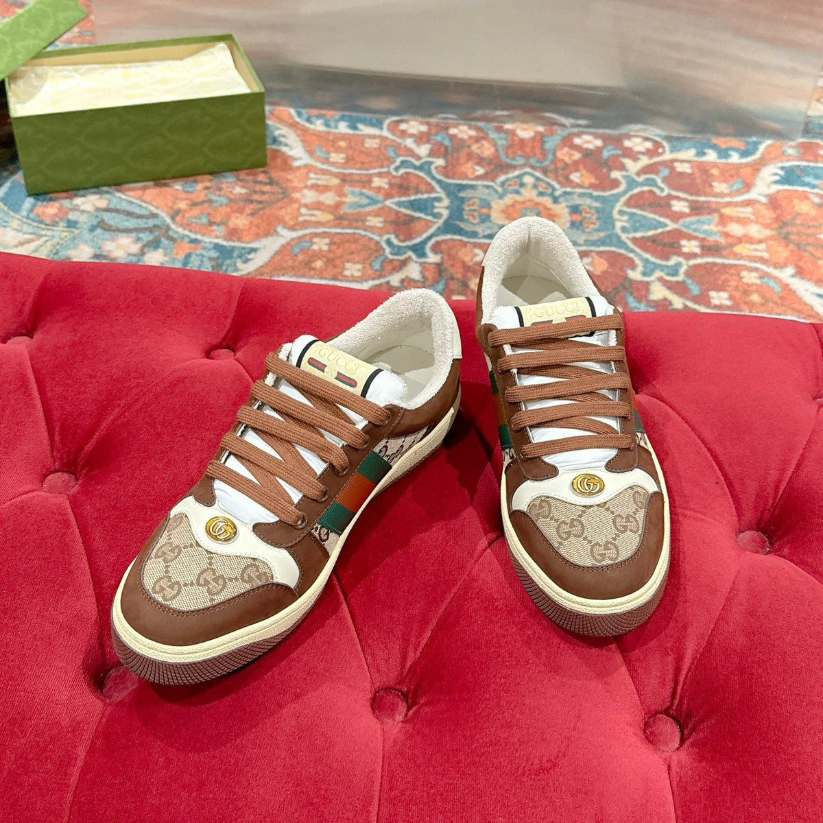 GG 26s Screener Sneaker Brown Suede And Beige Canvas