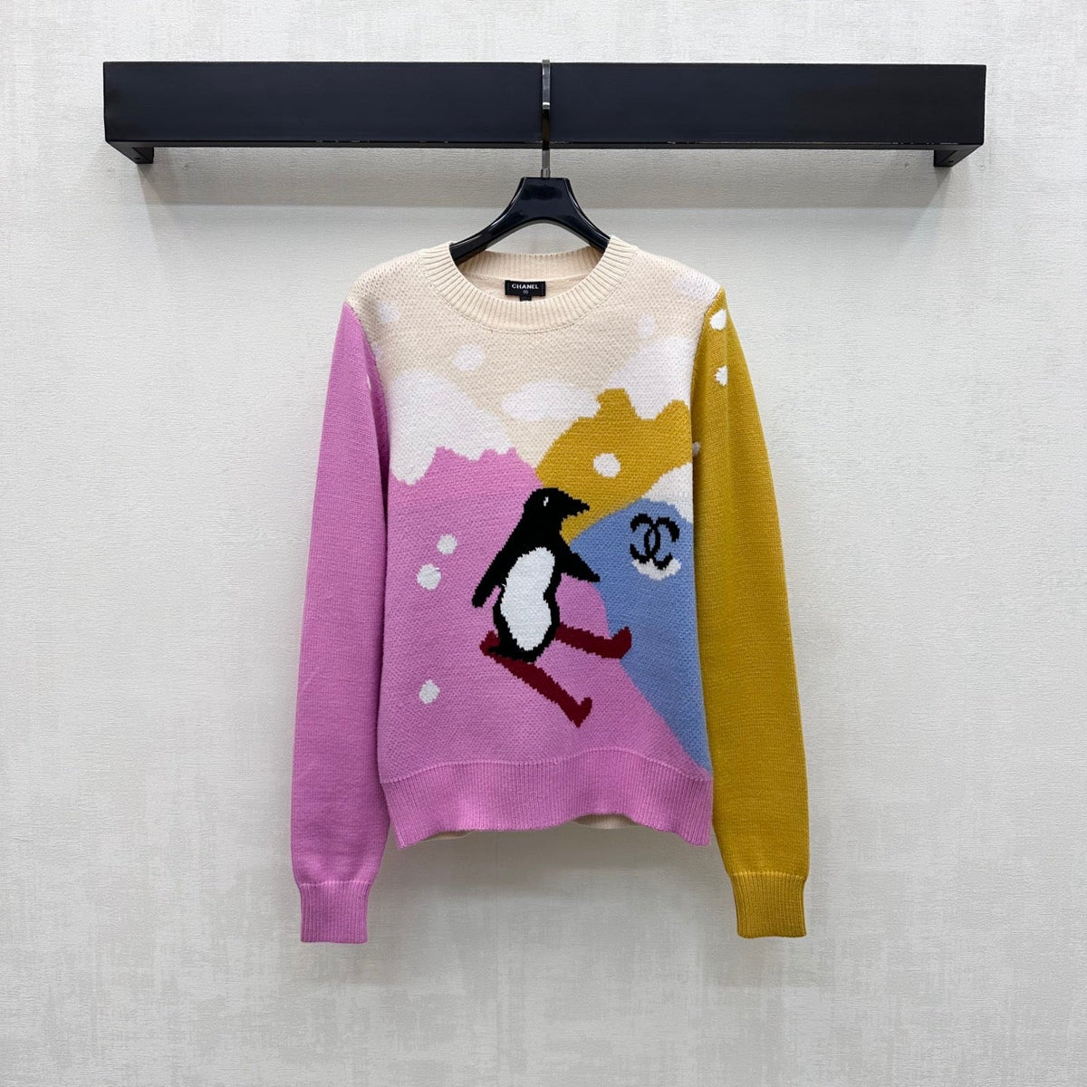 CC 26FW Color-Block Crewneck Sweater Penguin Ski Jacquard Double-C Wool 446466
