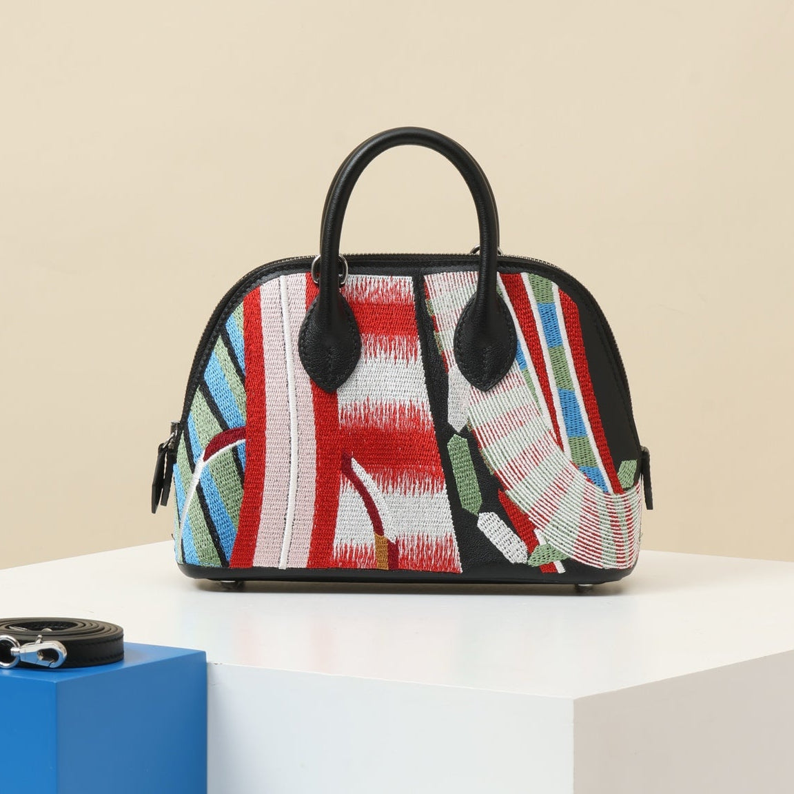 High-end Hermes 2026 Bolide Mini La Selle Imaginaire Bag 18cm Canvas Swift Leather
