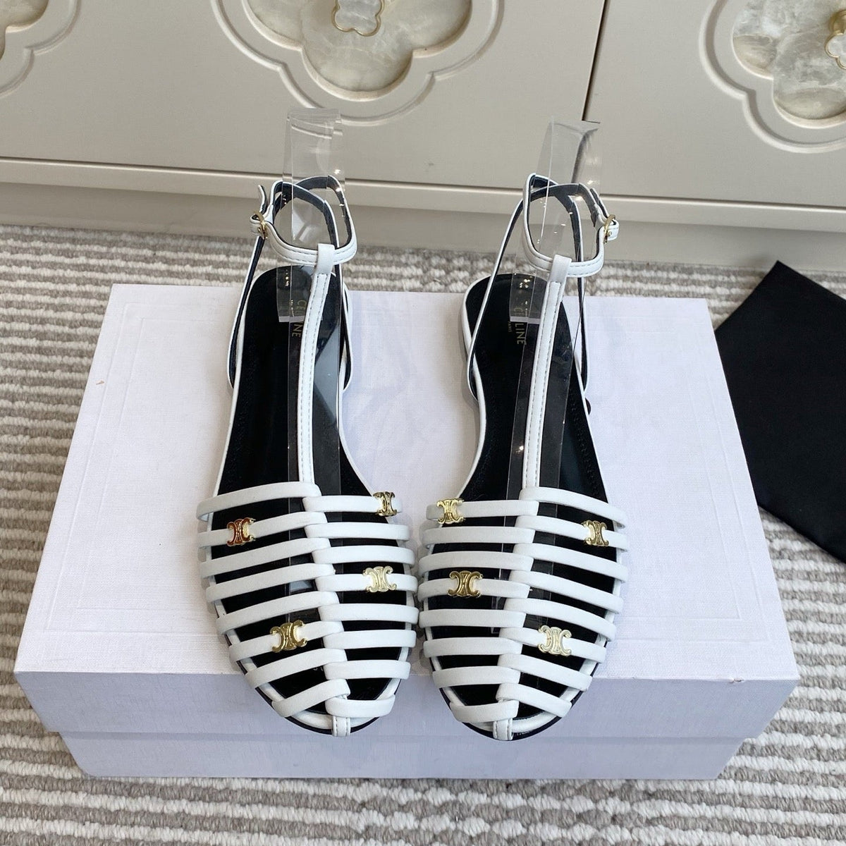 Celine 26s Clea Triomphe Gladiator Sandals White Lambskin 481395