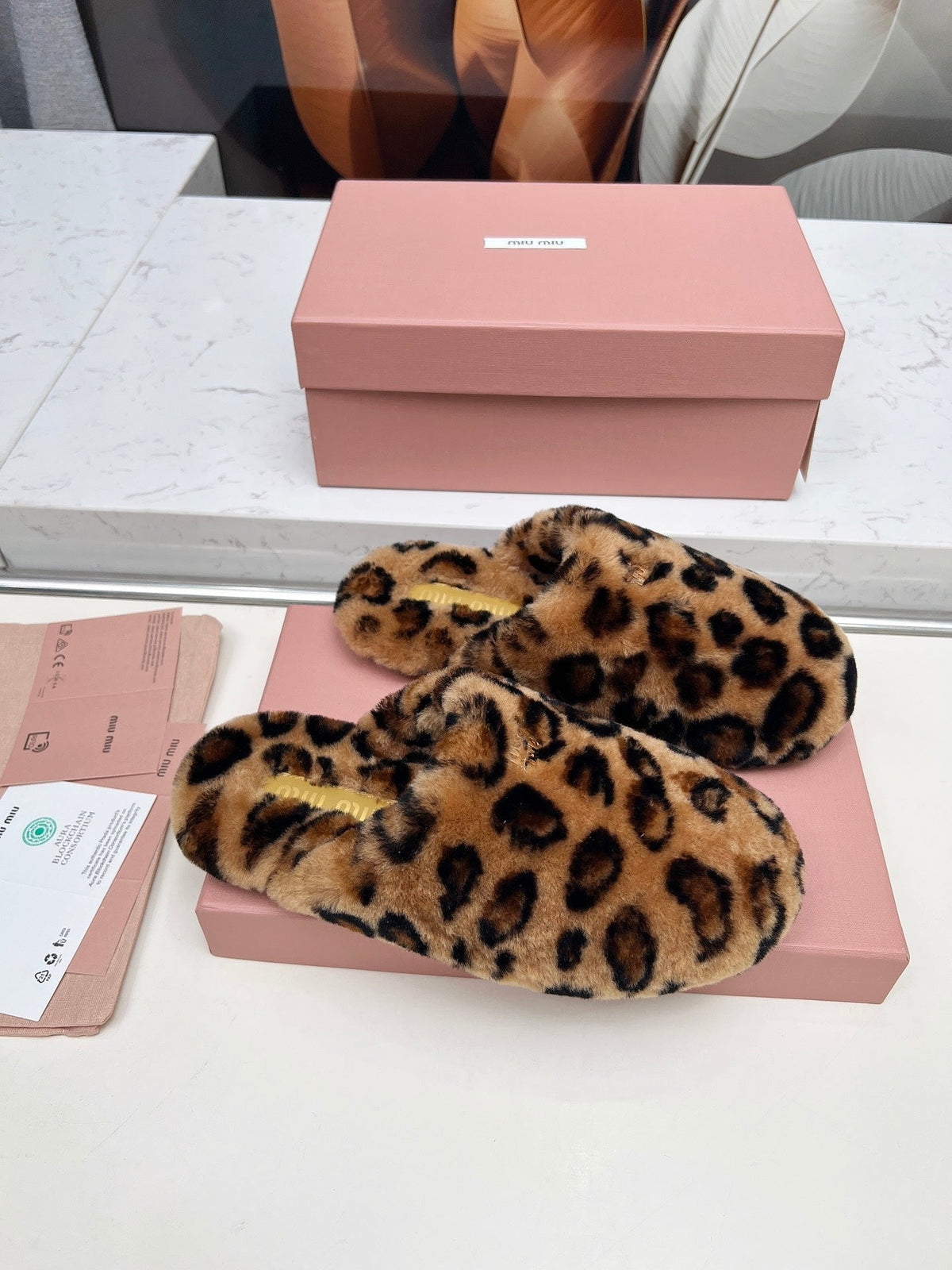 Miumiu 26S Mules Leopard Pattern Shearling