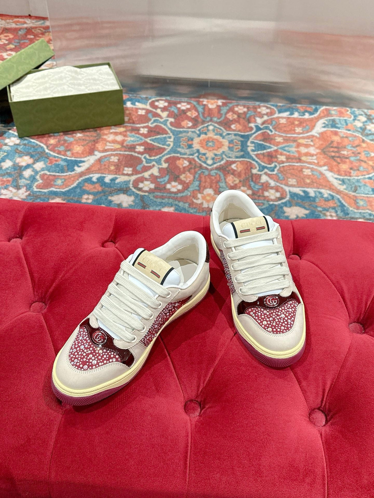 GG 26s Screener Sneaker Beige Suede Mix Dark Red Canvas