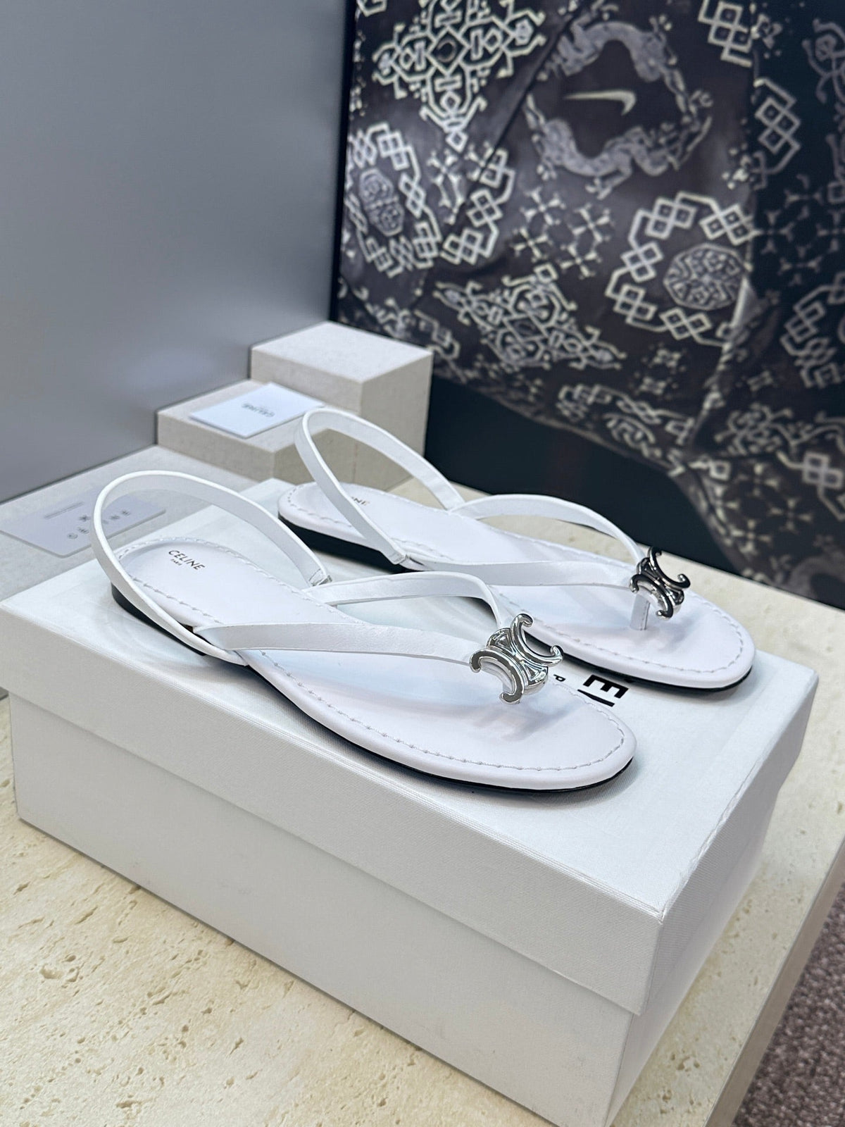 Celine 26s Thong Sandals White Calfskin 294817
