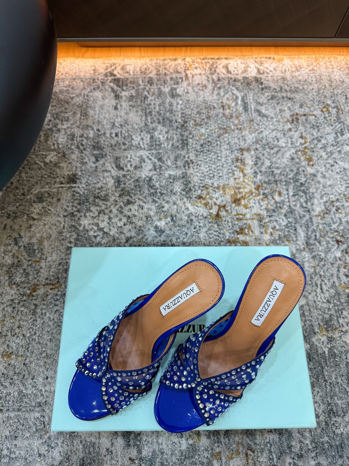 Aquazzura 26S High-Heel Sandals 10.5cm Navy Blue Patent Calfskin And Mesh