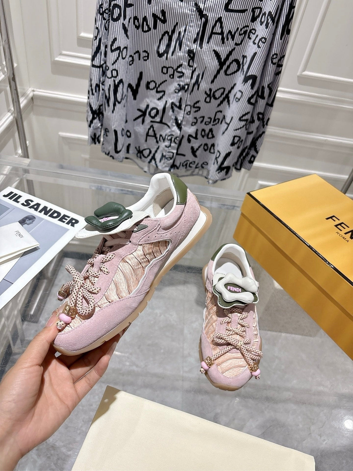 Fendi 26S Sneakers Cream White Fabric And Suede