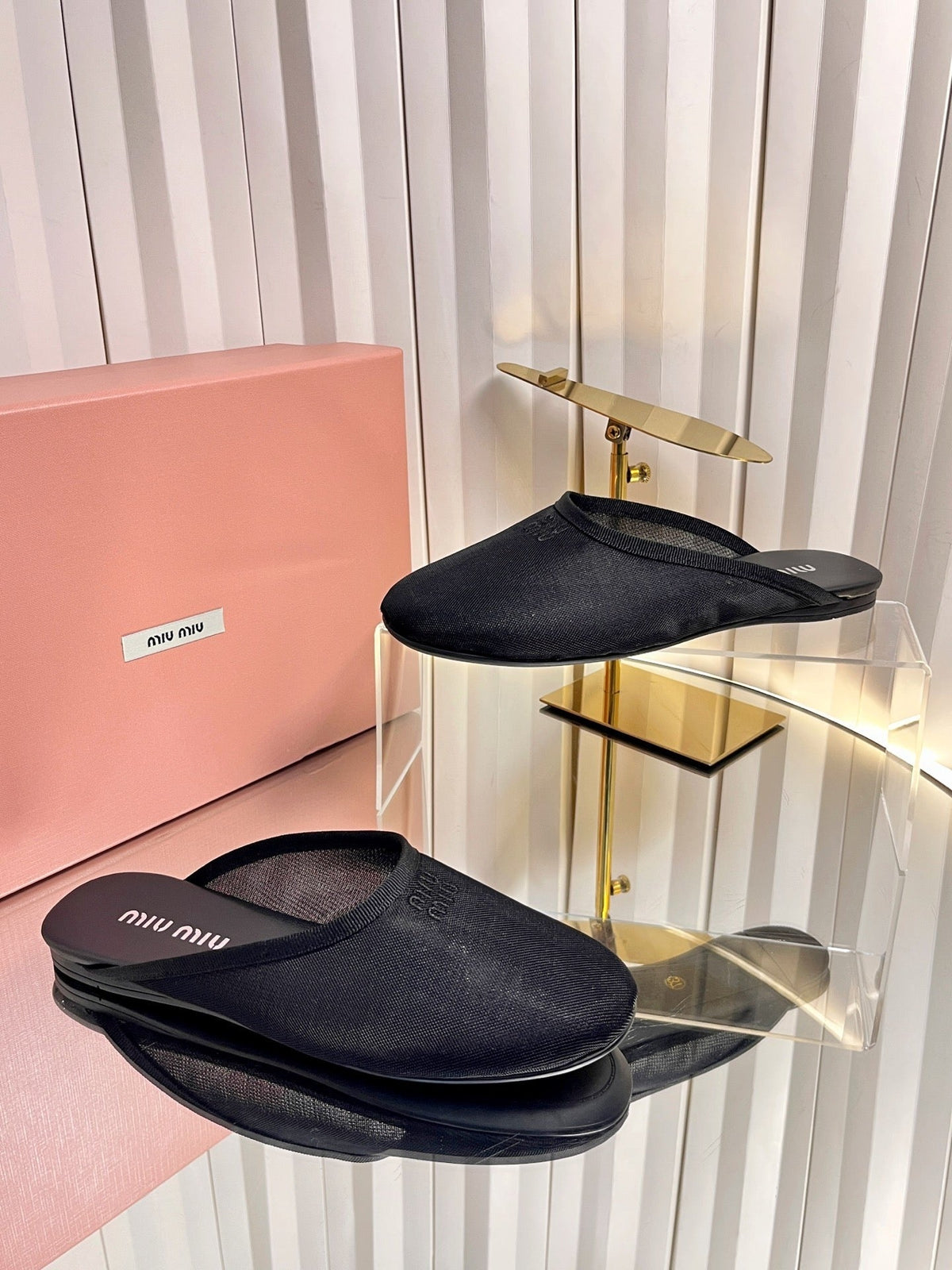 Miumiu 26S Flat Mules Black Fabric And Leather
