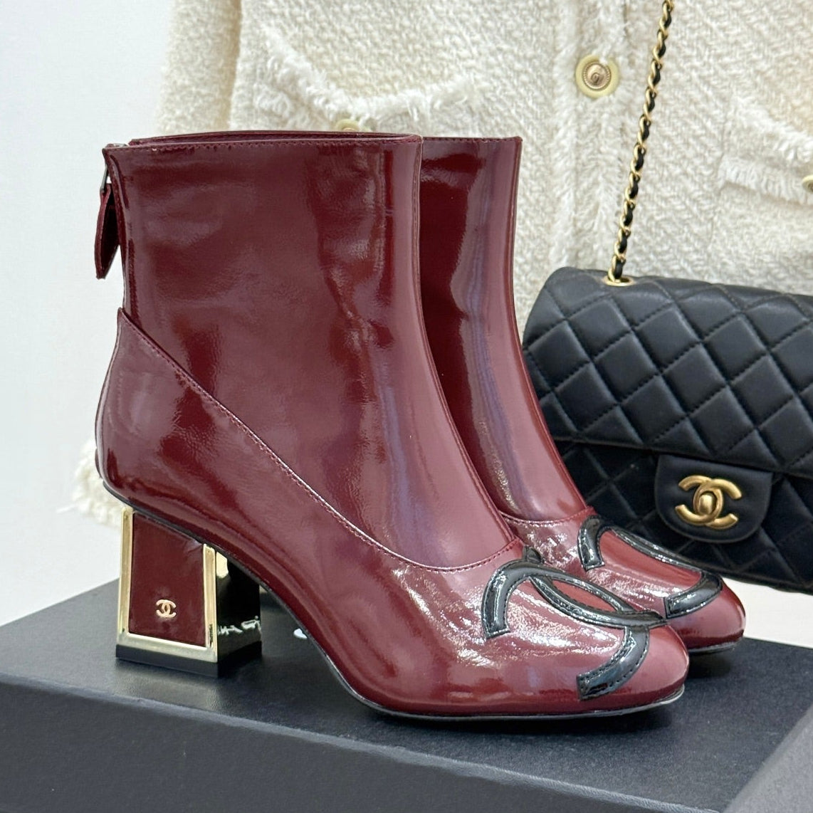Chanel 2026 Ankle Boots Suede Patent Leather 188314