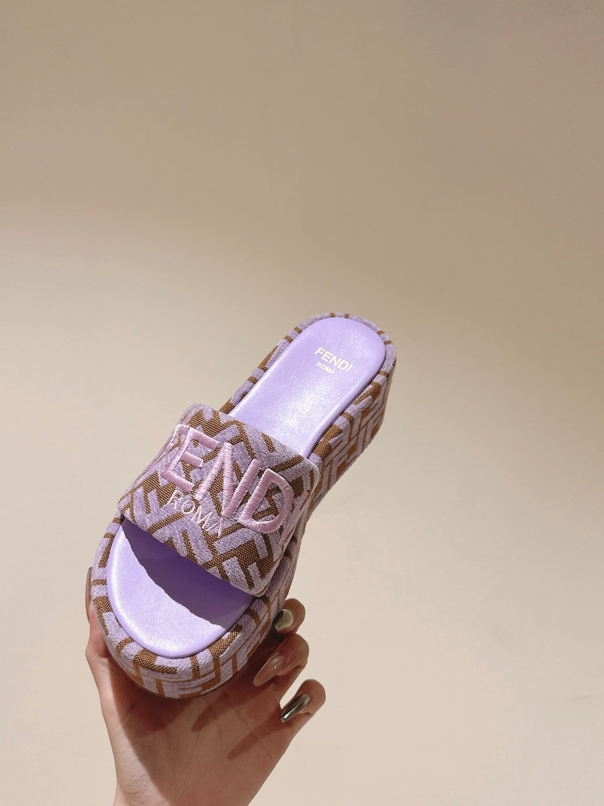 Fendi 26S Platform Sandals Brown And Purple Fabric Style 5