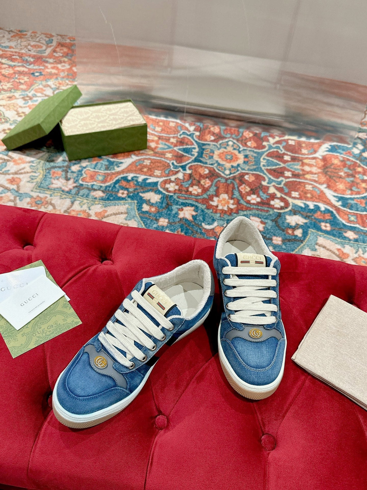 GG 26s Screener Sneaker Blue Denim And Leather