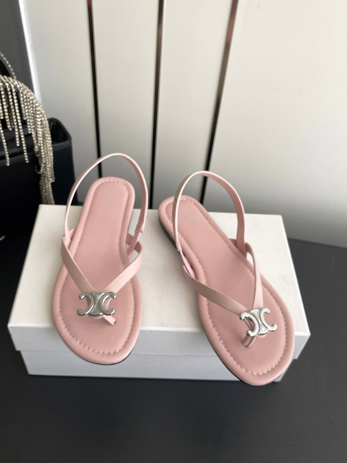 Celine 26s Thong Sandals Light Pink Calfskin 305819