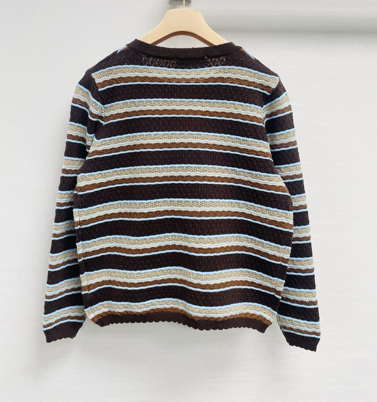 Miu 26FW Crewneck Cardigan Contrast Stripe Patch Logo Wool 446704