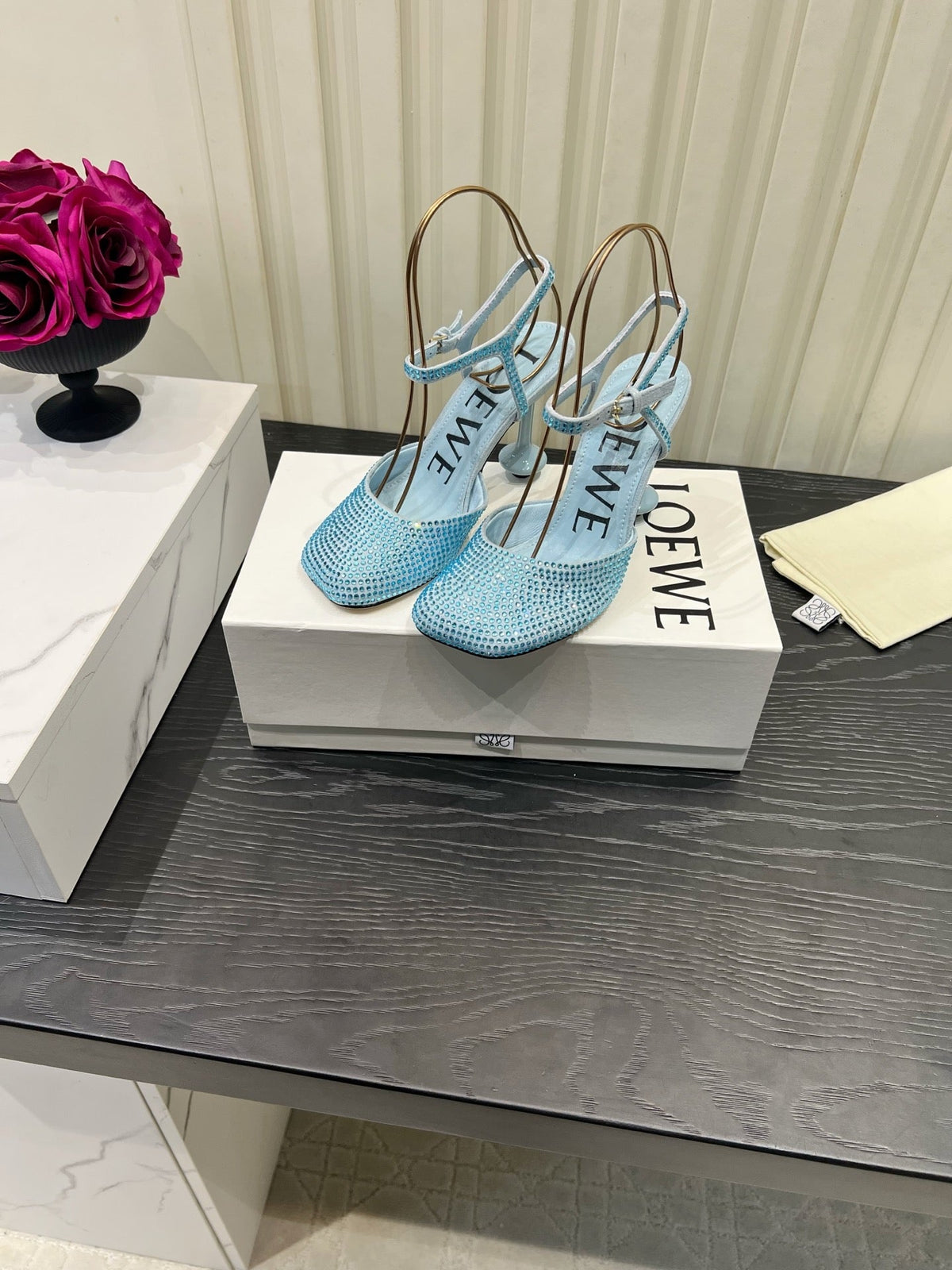 Loewe 26S Embellished High Heels 60 mm In Light Blue Calfskin