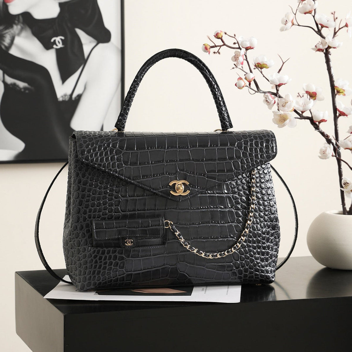 Chanel 2026 Large Flap Bag 31cm Crocodile-Embossed Leather 407098