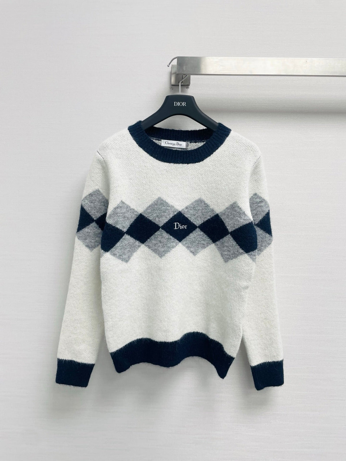 CD 26FW Crewneck Sweater Diamond Check Color-Block Letter Jacquard Wool 446710