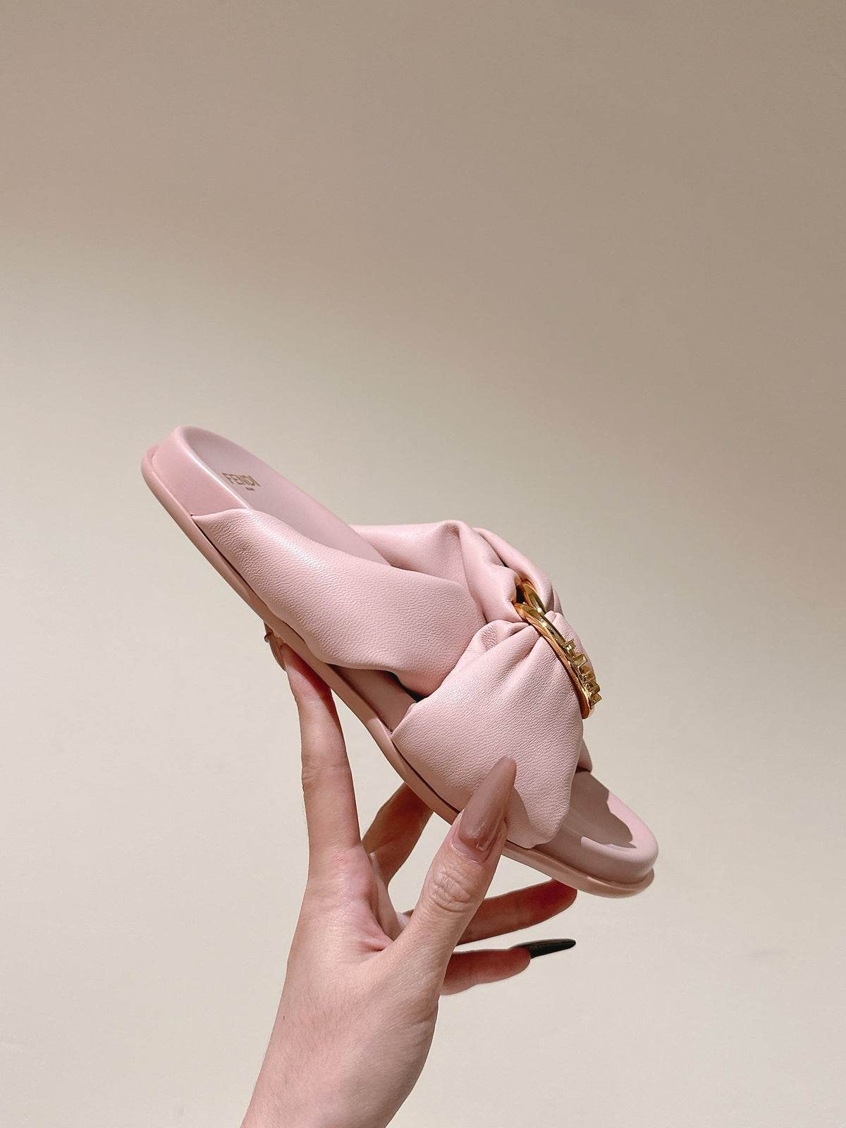 Fendi 26S Wide Cross-Strap Sandals Light Pink Lambskin