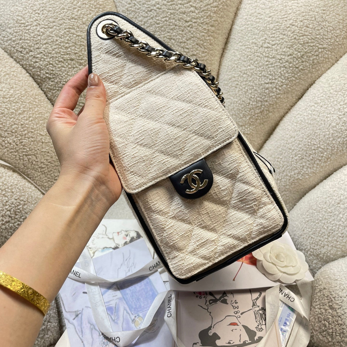 Chanel 2026 Hobo Bag Black Cream Canvas Leather