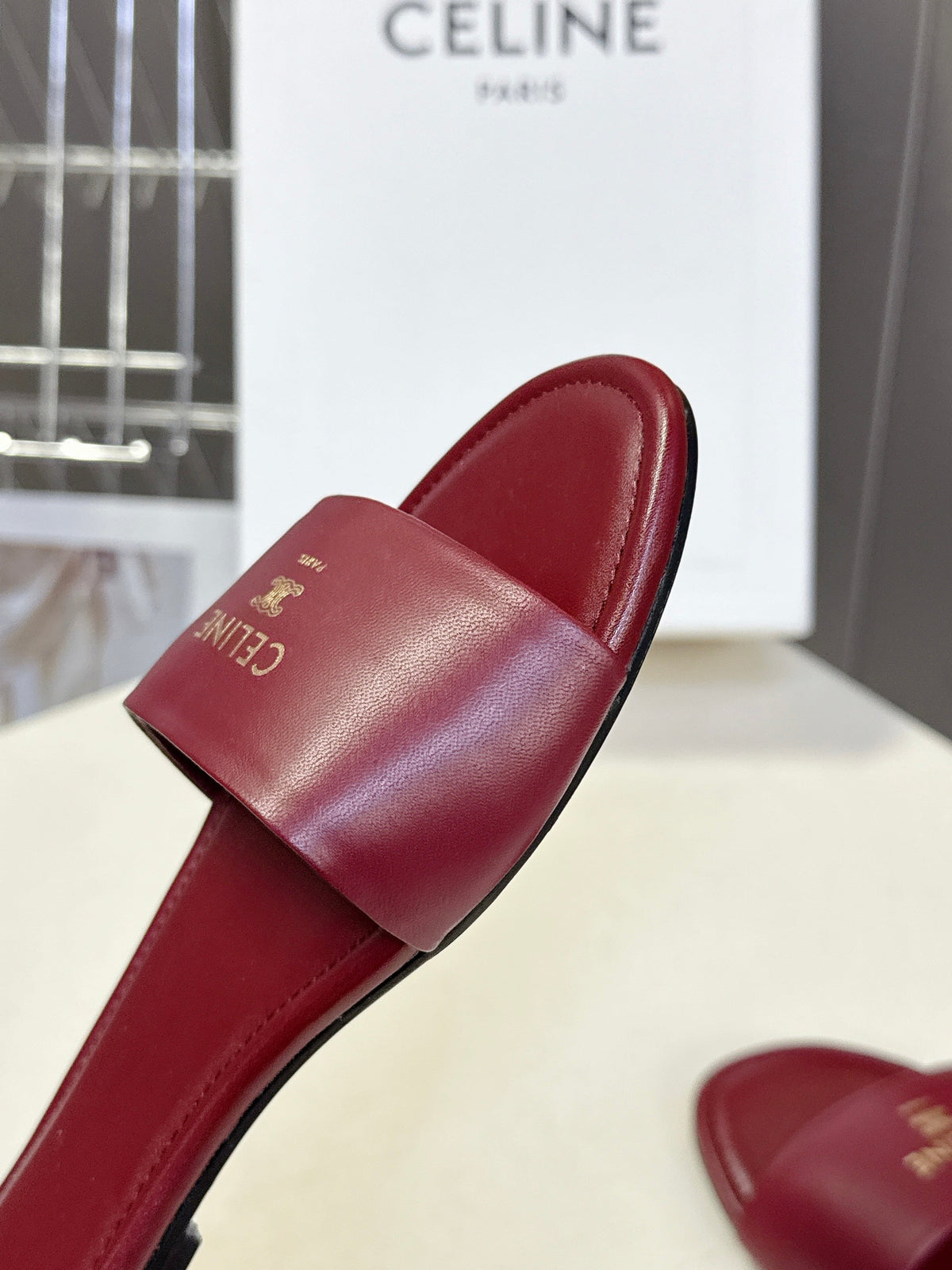 Celine 26s Flat Slides Burgundy Red Lambskin 928351