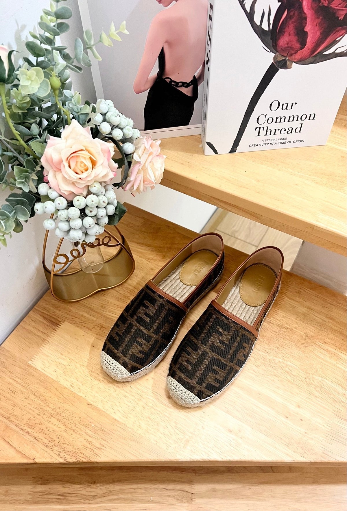 Fendi 26S Espadrille Loafers Dark Brown Canvas Style 4