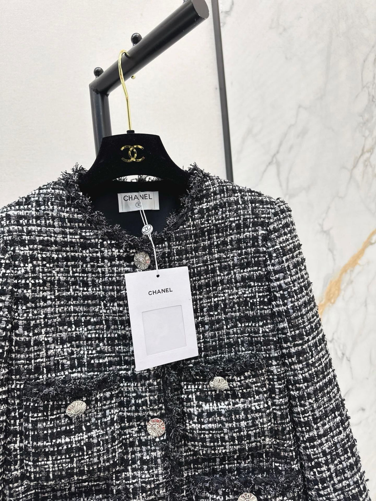 Chanel 2026 Round Neckline Jacket Black Tweed