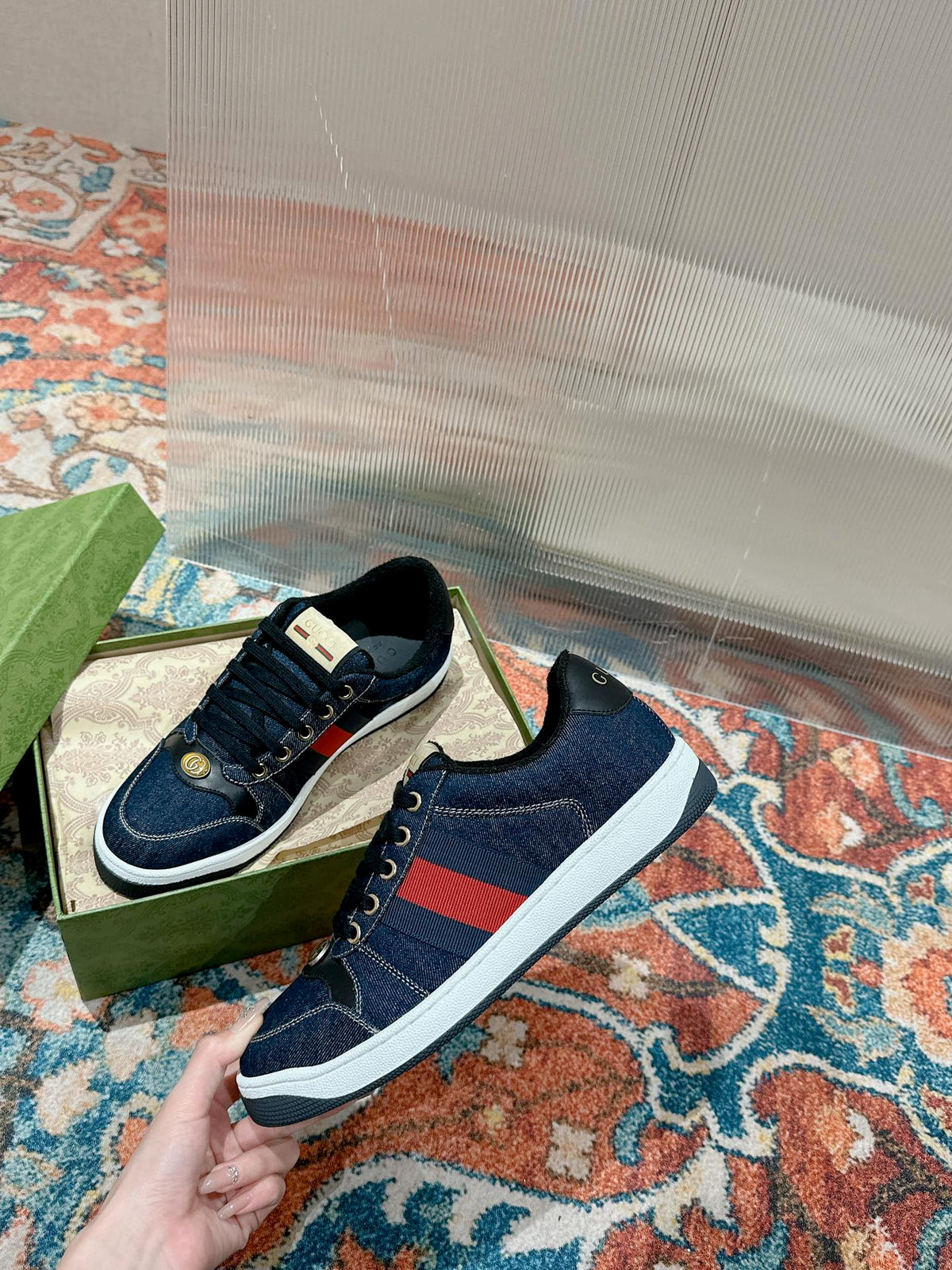 GG 26s Screener Sneaker Dark Blue Denim And Leather