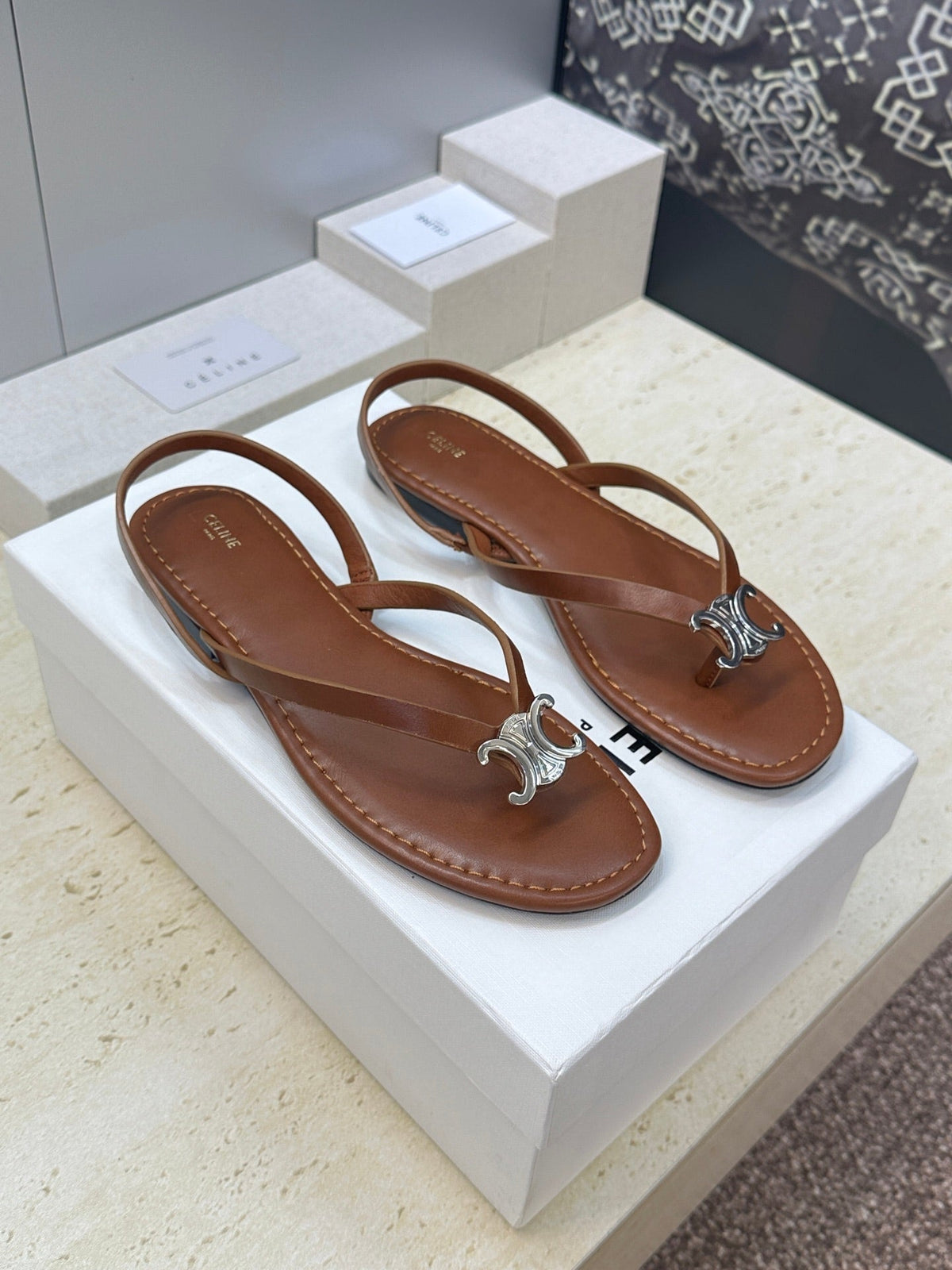 Celine 26s Thong Sandals Brown Calfskin 835194