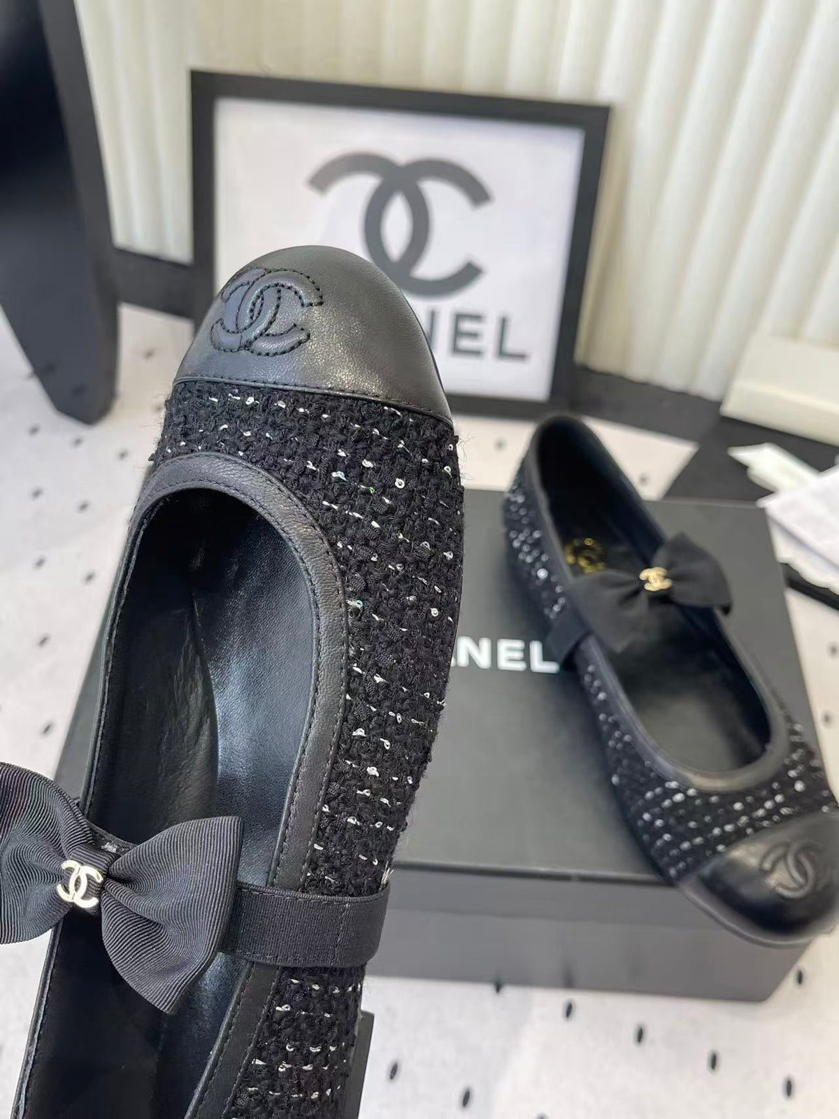 Chanel 2026 Bow Ballet Flat Black Tweed