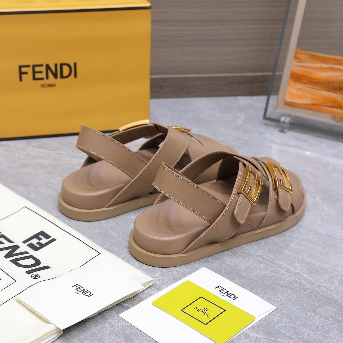 Fendi 26S Flat Sandals Pale Beige Calfskin