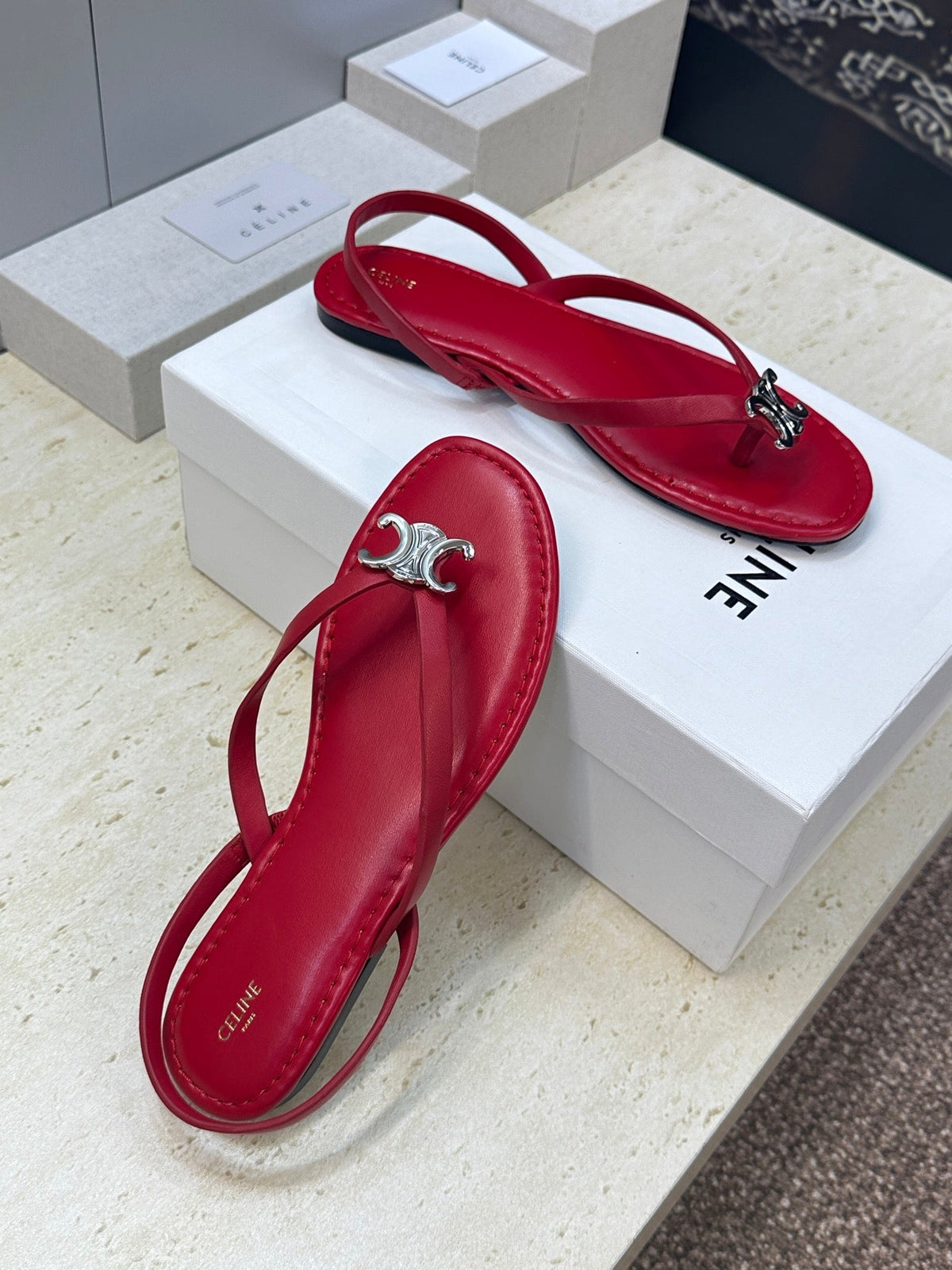 Celine 26s Thong Sandals Red Calfskin 751936
