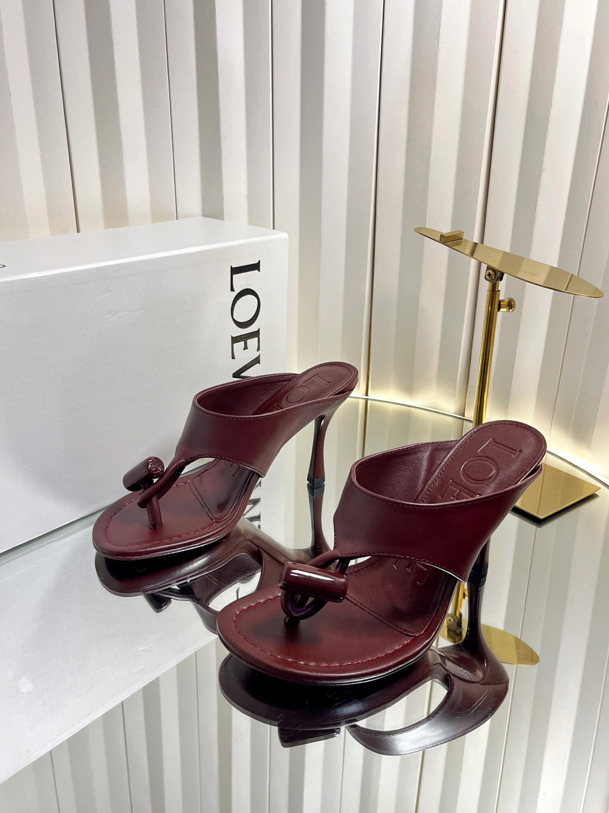 Loewe 26S Heeled Thong Sandals 90 mm In Dark Red Calfskin