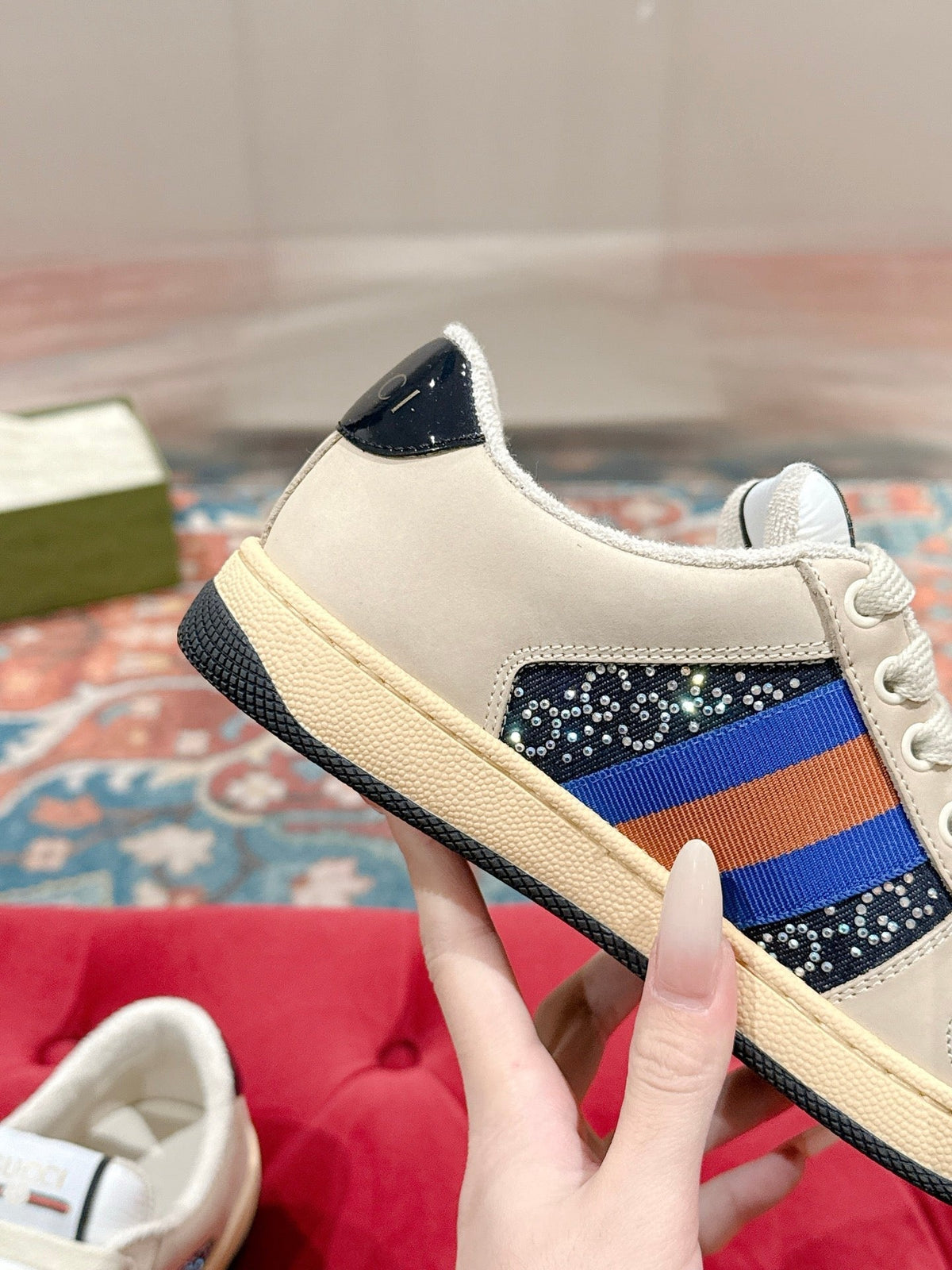 GG 26s Screener Sneaker Beige Suede Mix Navy Blue Canvas