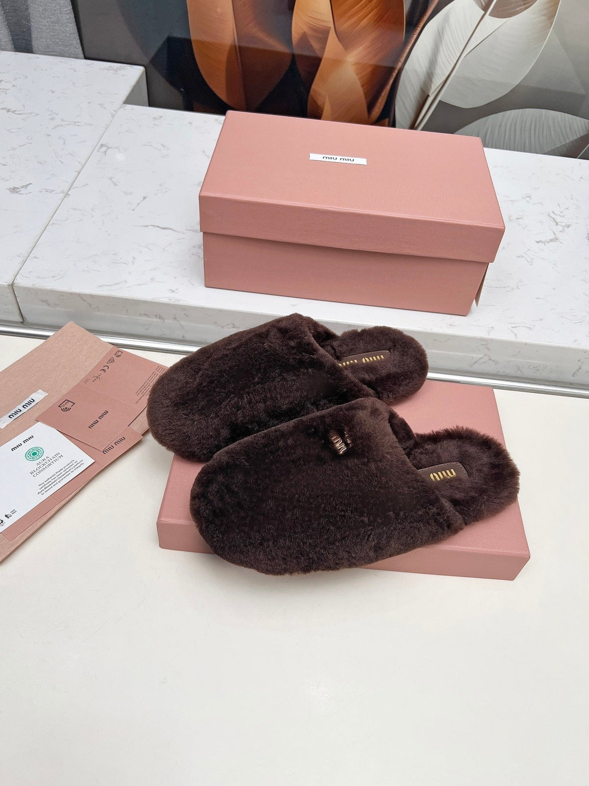 Miumiu 26S Mules Dark Brown Shearling