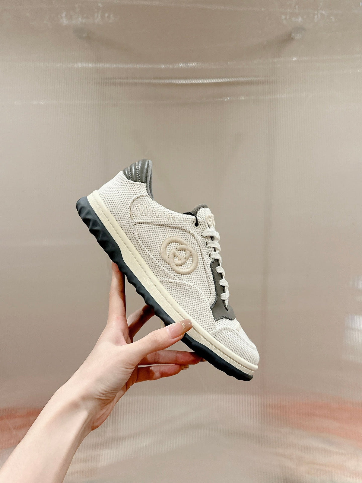 GG 26s Sneakers White Mesh Fabric And Grey Calfskin