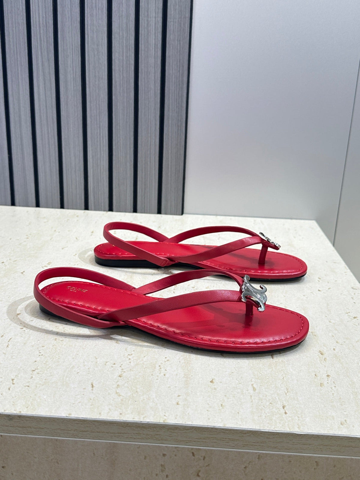 Celine 26s Thong Sandals Red Calfskin 751936