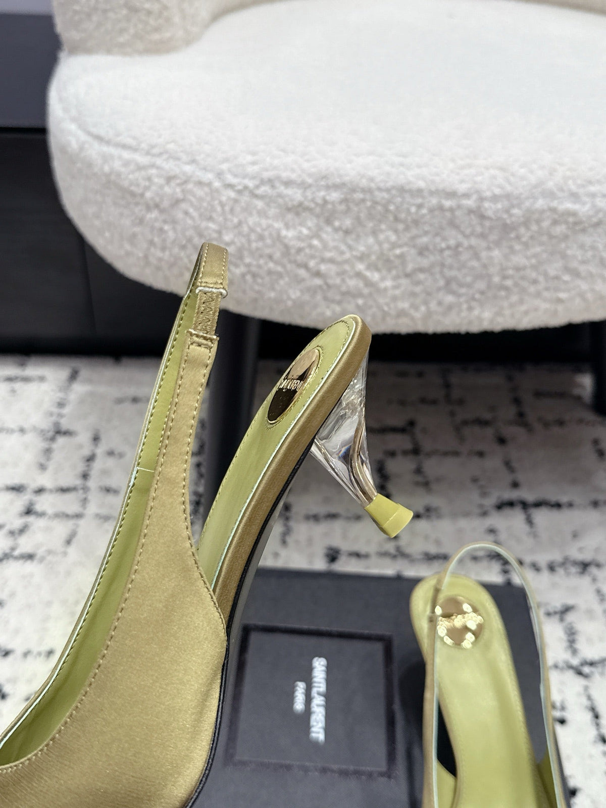 YSL 26S Slingback Pumps 6cm Olive Green Satin