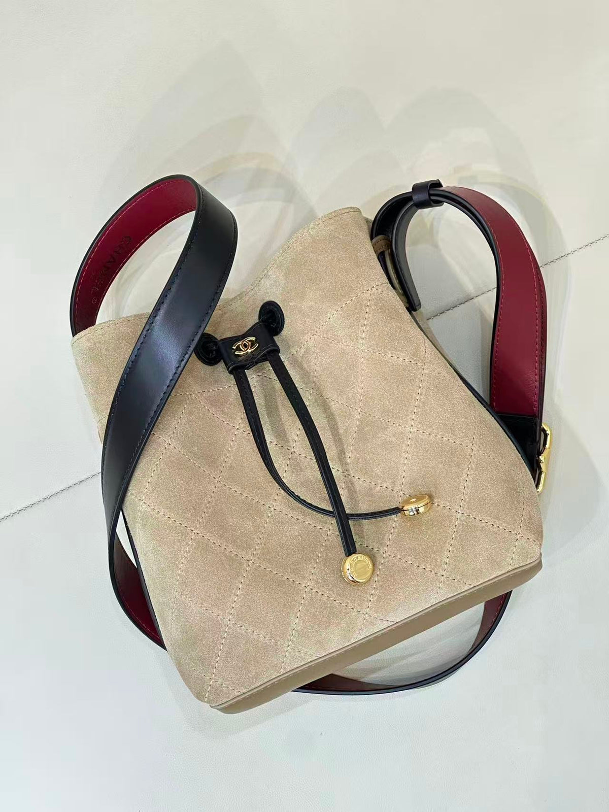 CC 26FW Bucket Bag 19cm Dark Beige Suede Calfskin