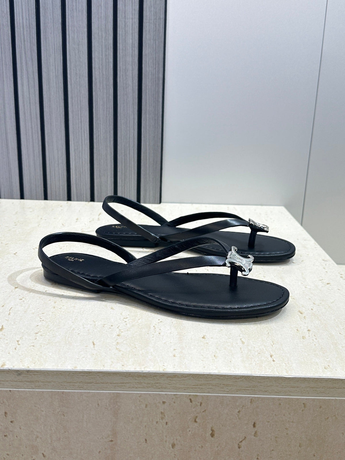 Celine 26s Thong Sandals Black Calfskin 602479