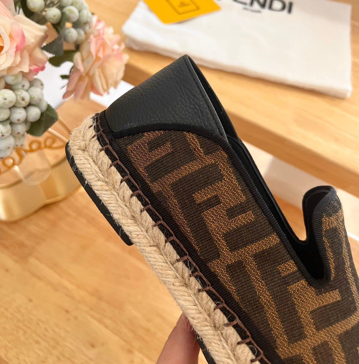 Fendi 26S Espadrille Loafers Dark Brown Canvas Style 6