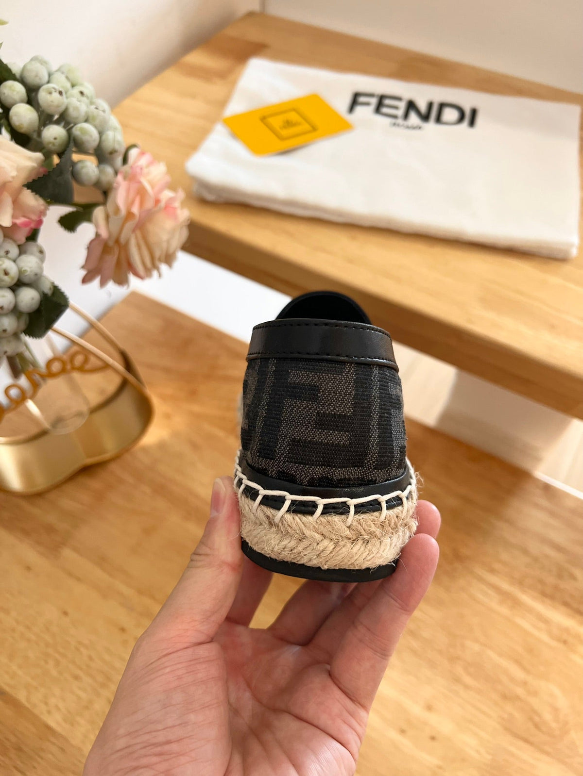 Fendi 26S Espadrille Loafers Black Canvas Style 3