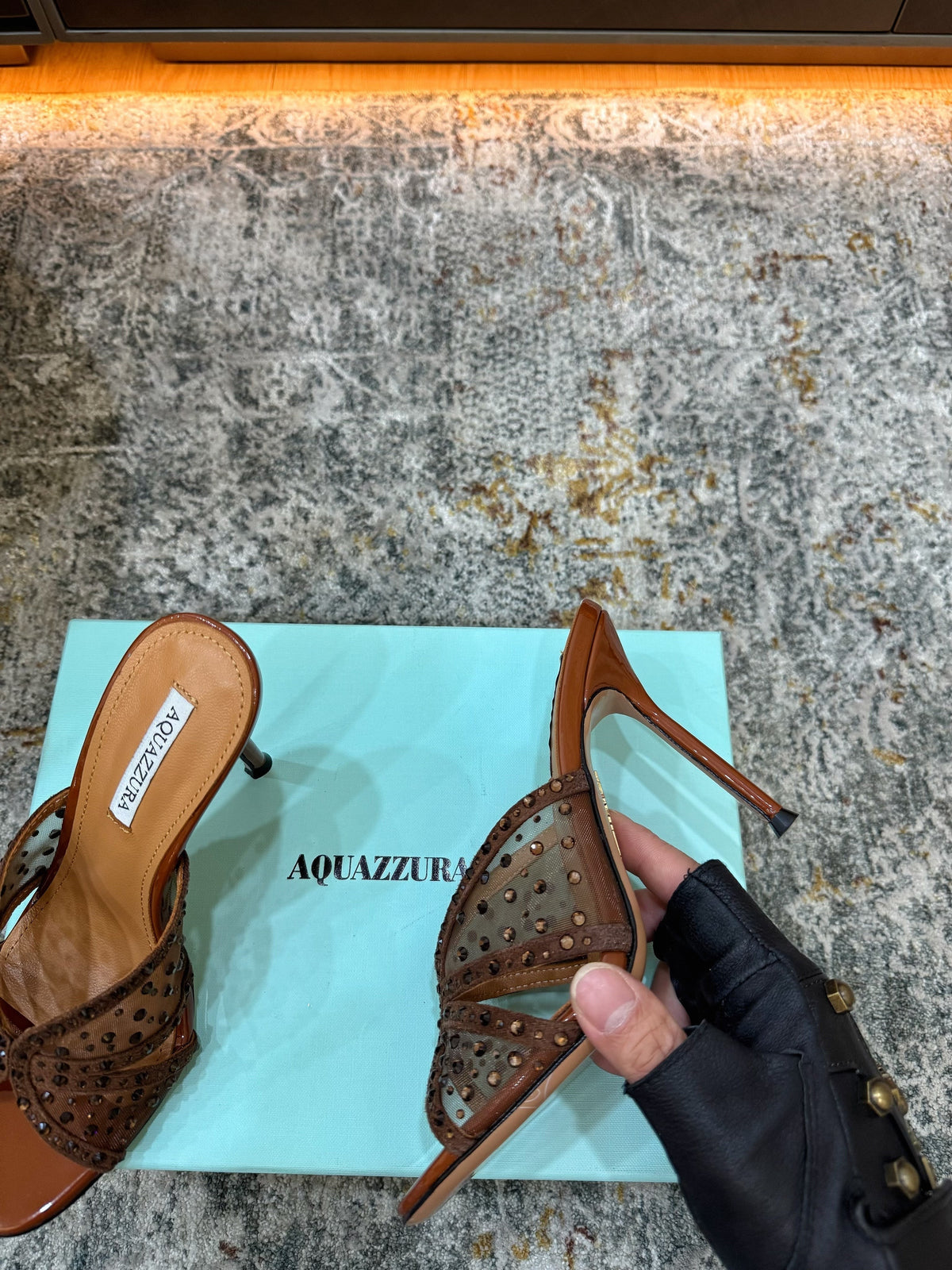 Aquazzura 26S High-Heel Sandals 10.5cm Brown Patent Calfskin And Mesh