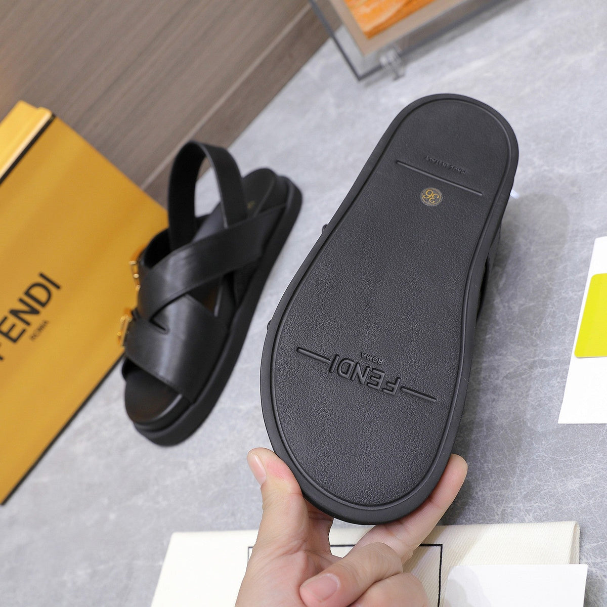 Fendi 26S Flat Sandals Black Calfskin