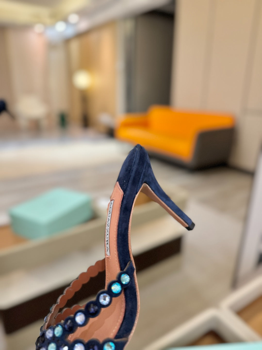 Aquazzura 26S Tequila Heeled Sandals 8.5cm Navy Blue Suede