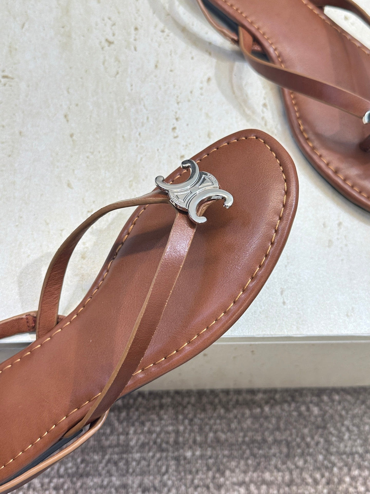 Celine 26s Thong Sandals Brown Calfskin 835194